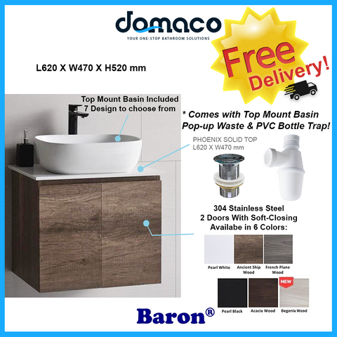 Baron A103-ST Stainless Steel Basin Cabinet With Phoenix Stone Solid Top domaco.com.sg