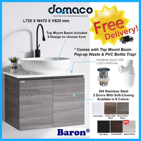 Baron A107-ST Stainless Steel Basin Cabinet With Phoenix Stone Solid Top domaco.com.sg