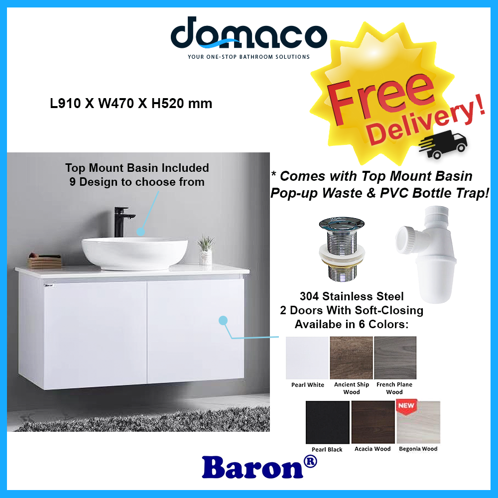 Baron A109-ST Stainless Steel Basin Cabinet With Phoenix Stone Solid Top domaco.com.sg