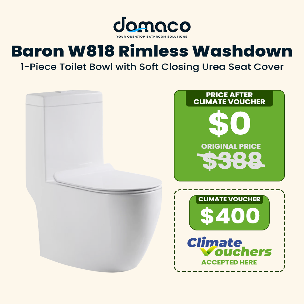 Baron BW818 Rimless Washdown Flushing 1-Piece Toilet Bowl with Soft Closing Urea Seat Cover