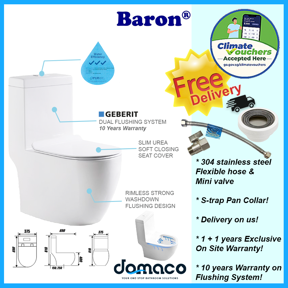 Baron W818 1-Piece Toilet Bowl (Geberit Flushing System)