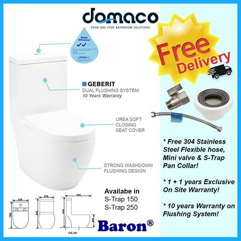 Baron W888 1-Piece Toilet Bowl domaco.com.sg