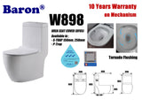 Baron W898 Gerberit Rimless Tornado Flushing 1-Piece Toilet Bowl with Urea Soft Closing Seat Cover domaco.com.sg