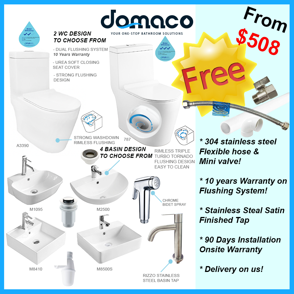 Best Seller 1-Piece Toilet Bowl & Basin Package domaco.com.sg
