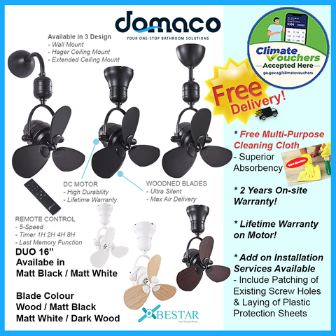 Bestar Duo Hagar 16 Inch Corner DC Wall/Ceiling Fan with Remote domaco.com.sg