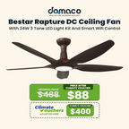 Bestar Rapture DC Ceiling Fan With 24W 3 Tone LED Light Kit And Smart Wifi Control