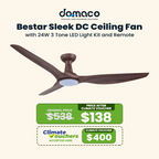 Bestar Sleek DC Ceiling Fan With 24W 3 Tone LED Light Kit And Remote