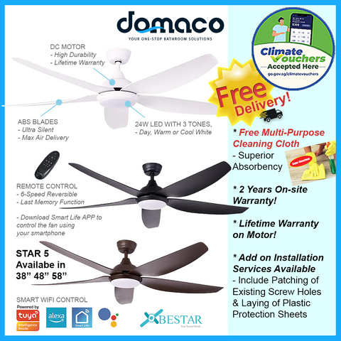 Bestar Star 5 DC Ceiling Fan With 24W 3 Tone LED Light Kit And Smart Wifi Control domaco.com.sg