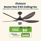 Bestar Star 5 DC Ceiling Fan With 24W 3 Tone LED Light Kit And Smart Wifi Control