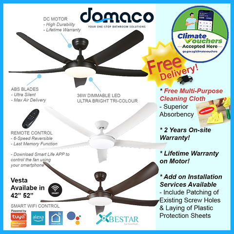 Bestar Vesta DC Ceiling Fan With 36W Dimmable 3 Tone LED Light Kit And Smart Wifi Control domaco.com.sg