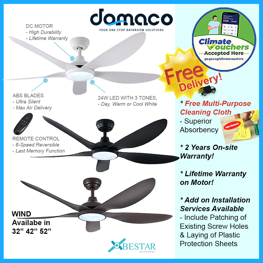 Bestar Wind DC Ceiling Fan With 24W 3 Tone LED Light Kit And Remote domaco.com.sg