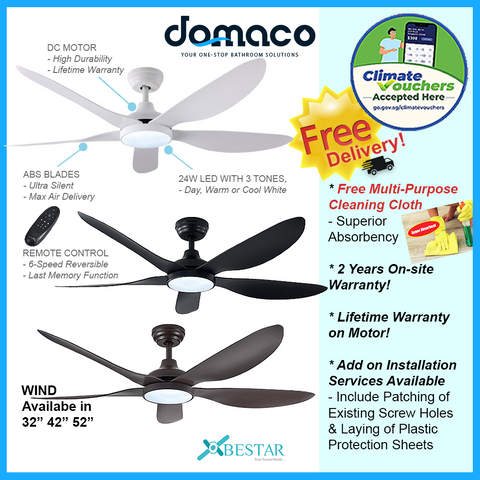 Bestar Wind DC Ceiling Fan With 24W 3 Tone LED Light Kit And Remote domaco.com.sg