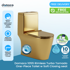 Domaco 1055 Rimless Turbo Tornado One-Piece Toilet w Soft Closing seat cover