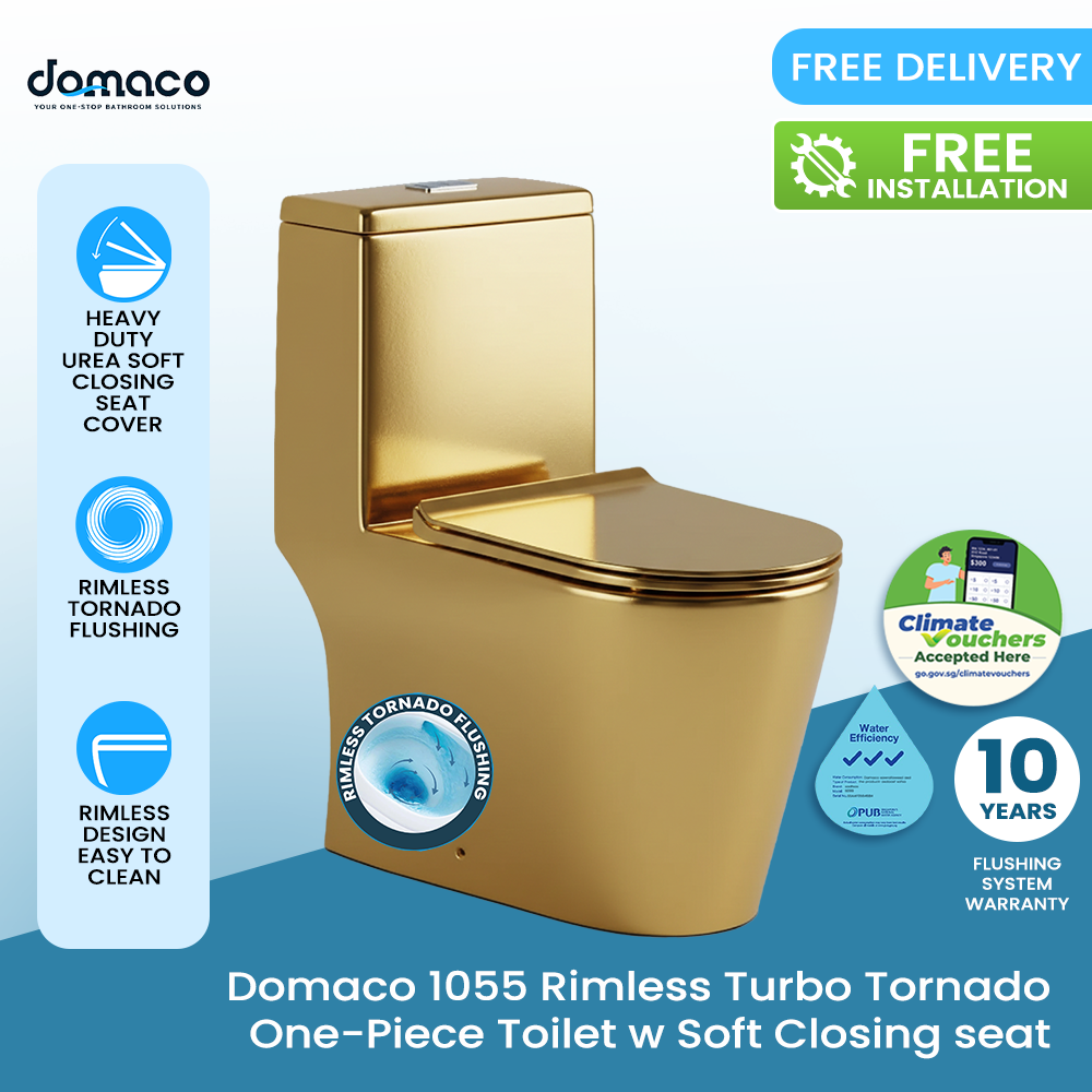 Domaco 1055 Rimless Turbo Tornado One-Piece Toilet w Soft Closing seat cover