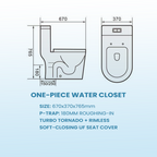 Domaco 1055 Rimless Turbo Tornado One-Piece Toilet w Soft Closing seat cover