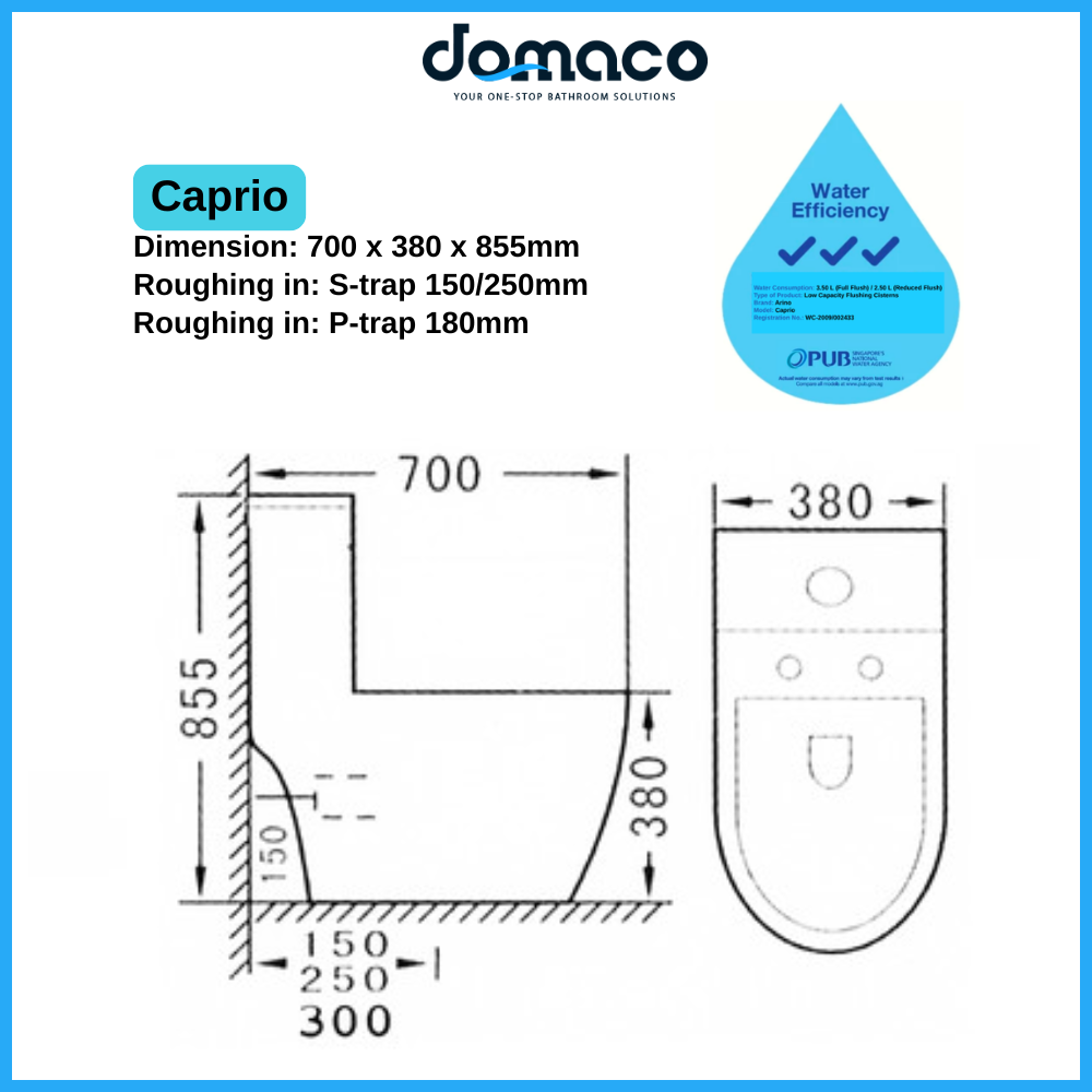 Arino Caprio Geberit Toilet Bowl Flushing System and 1-Piece Toilet Bowl with UREA Soft Closing Seat Cover