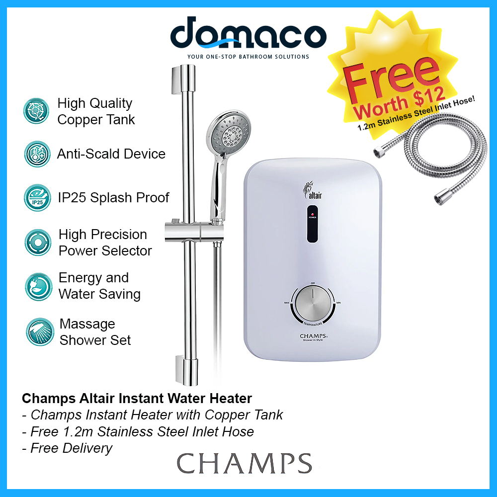 Champs Altair Copper Tank Instant Water Heater (Silver) domaco.com.sg