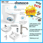 Domaco 737 Rimless Turbo Tornado Flushing Toilet Bowl and Basin Package domaco.com.sg