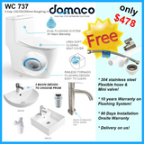 Domaco 737 Rimless Turbo Tornado Flushing Toilet Bowl and Basin Package domaco.com.sg