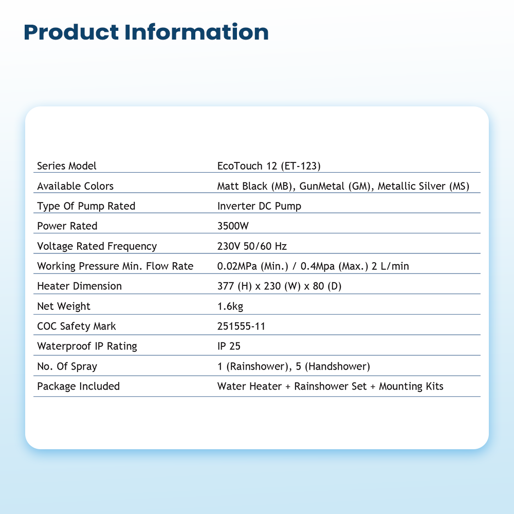 Rubine EcoTouch ET-123 Instant Water Heater