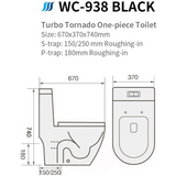 Magnum 938S Black Rimless Turbo Whirling Flushing 1-Piece Toilet Bowl domaco.com.sg