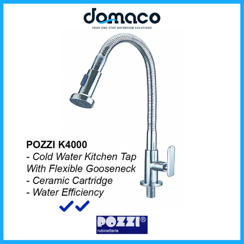 Pozzi K4000 Chrome With Flexible Gooseneck Kitchen Sink Tap domaco.com.sg