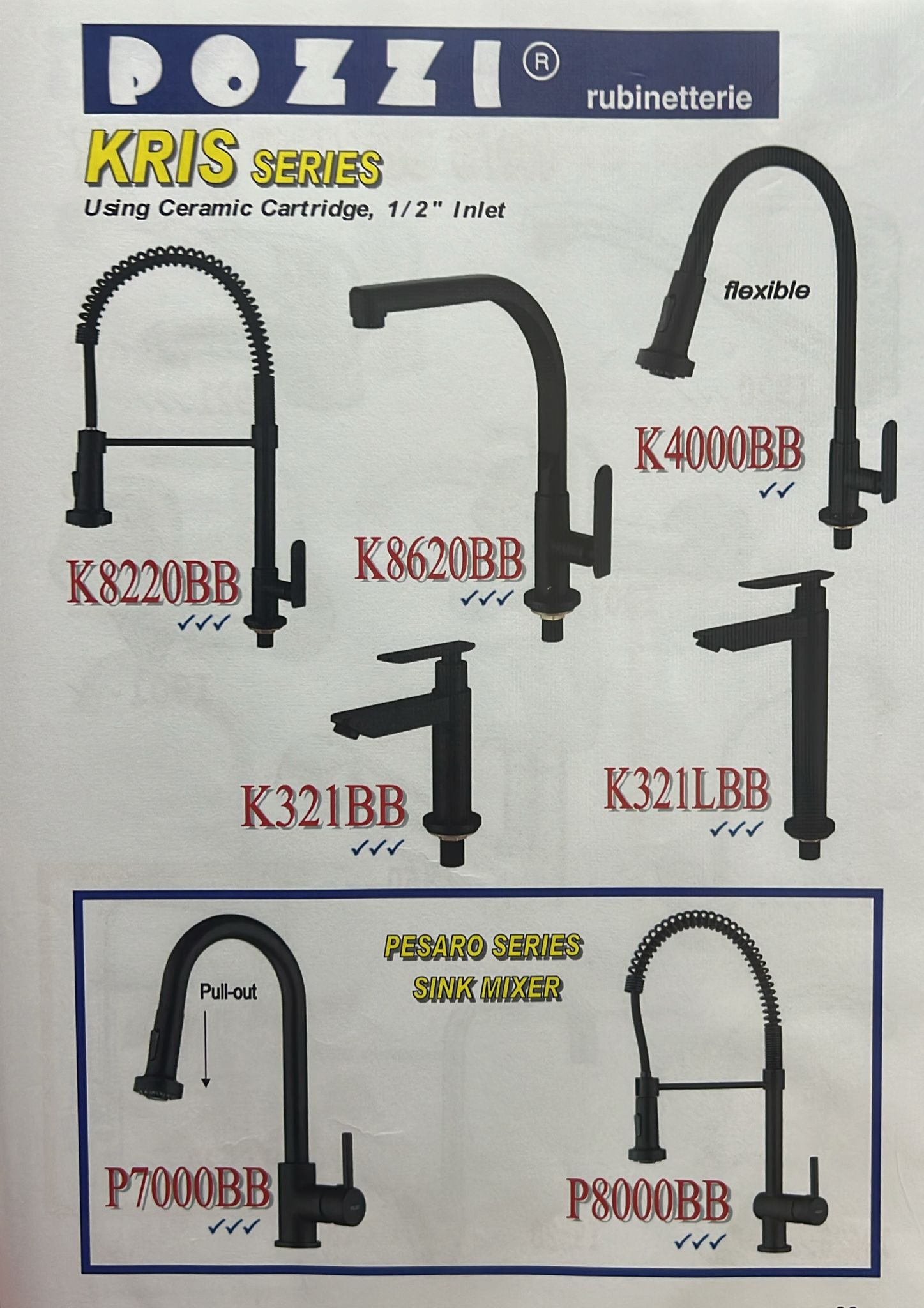 Pozzi K321LBB Matt Black Tall Basin Tap