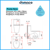 Rubine Punta Nera Rimless Toilet Bowl Funnel Flushing with UREA Soft Closing Seat Cover