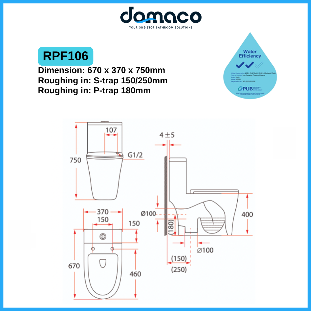 Rubine Piz Fora RPF106 Rimless Toilet Bowl Funnel Flushing with UREA Soft Closing Seat Cover
