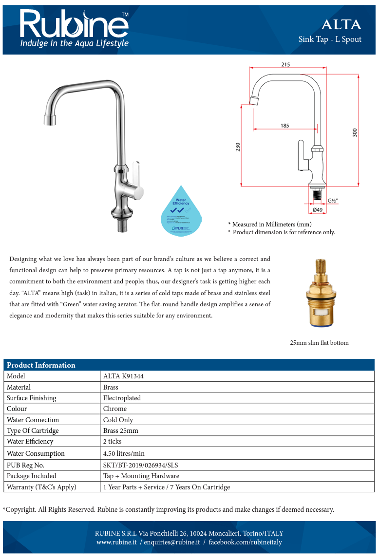 Rubine Alta K91344 Kitchen Tap domaco.com.sg