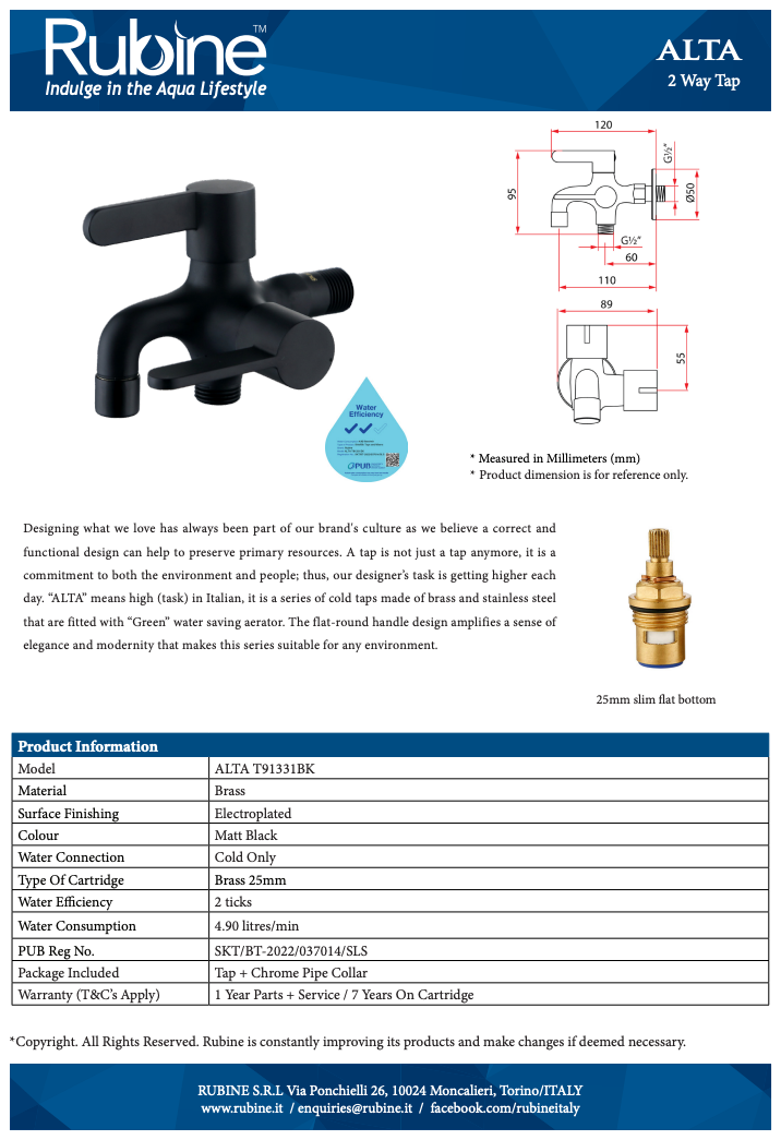 Rubine Alta T91331 Two Way Tap domaco.com.sg