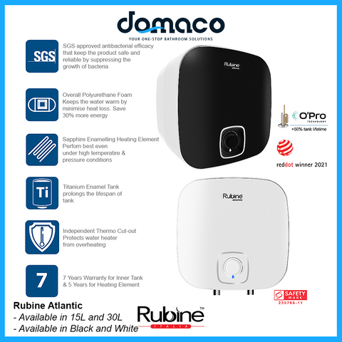 Rubine Atlantic RA in Black or White and 15L or 30L Storage Heater domaco.com.sg