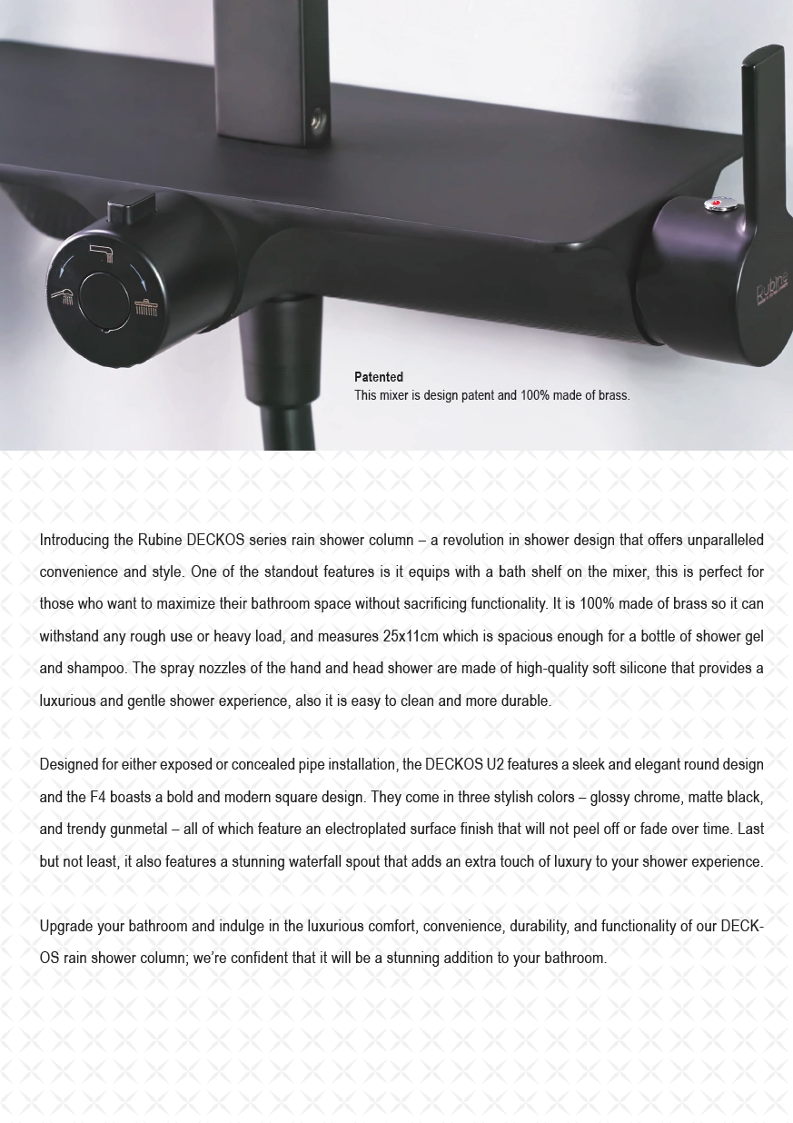 Rubine RSC-DECKOS-F4 Square Rain Shower Set with Hand Shower and Shower Mixer Shelf domaco.com.sg