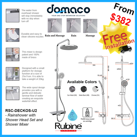 Rubine RSC-DECKOS-U2 Round Rain Shower Set with Hand Shower and Shower Mixer Shelf domaco.com.sg