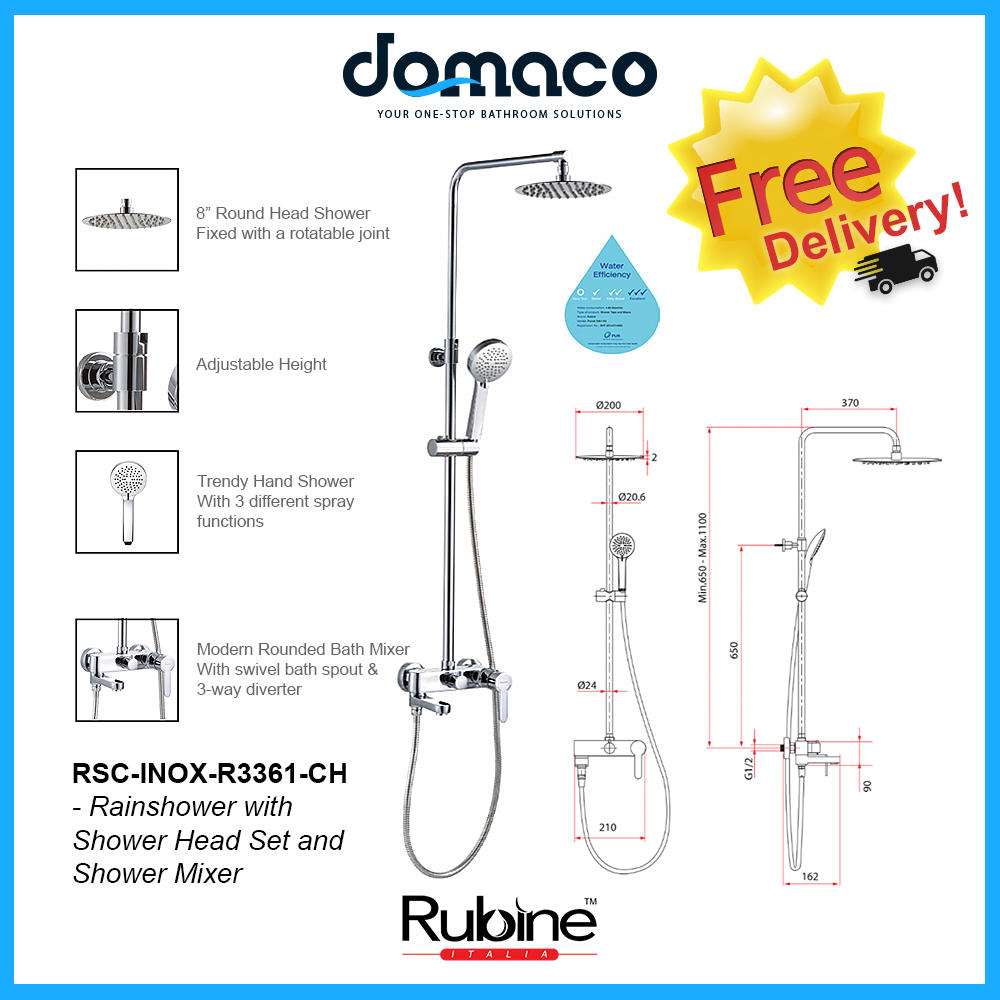 707 Storage Heater with Rubine Round Rain Shower and Shower Mixer Package - 35L domaco.com.sg