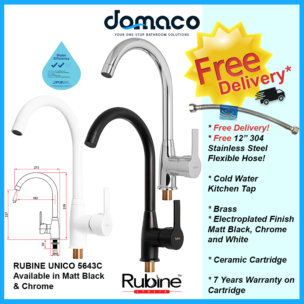 Rubine Unico 5643C Kitchen Sink Tap [Matt Black/White/Chrome] – Domaco