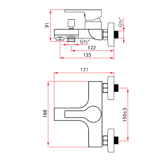 Rubine Unico 5661 Bath Shower Mixer Tap domaco.com.sg