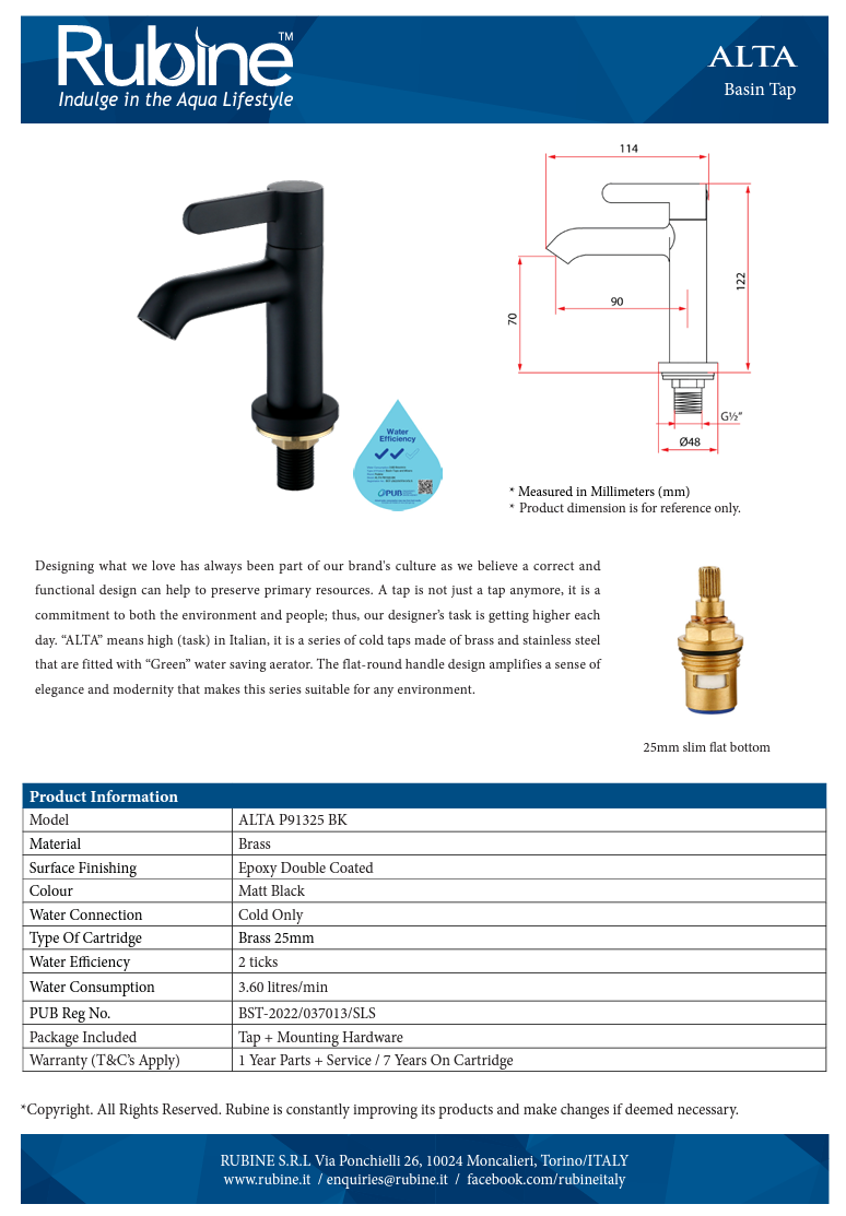 Rubine Alta P91325 Basin Tap domaco.com.sg