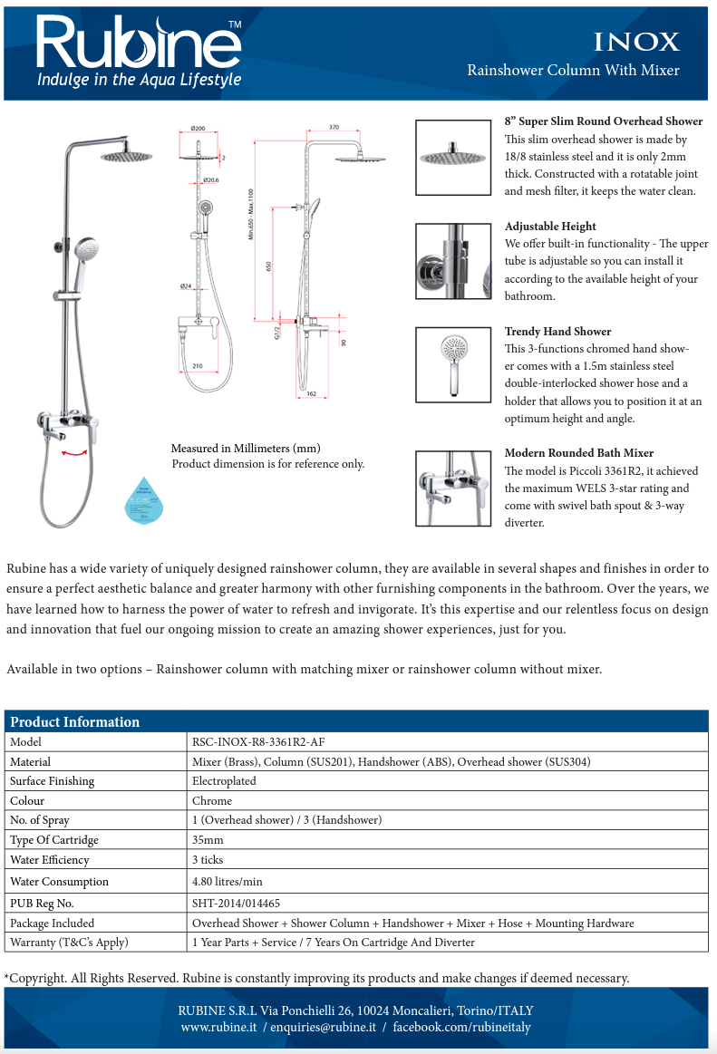 707 Storage Heater with Rubine Round Rain Shower and Shower Mixer Package - 35L domaco.com.sg