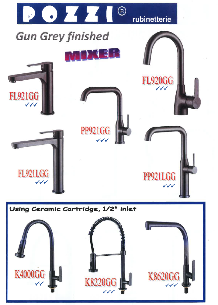 Pozzi FL920GG Gun Grey Kitchen Sink Mixer Tap domaco.com.sg