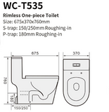 Tiara T535 Rimless Flushing 1-Piece Toilet Bowl domaco.com.sg