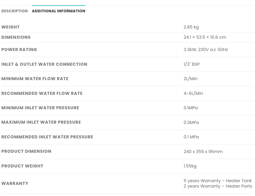 Champs Altair Copper Tank Instant Water Heater (Silver) domaco.com.sg