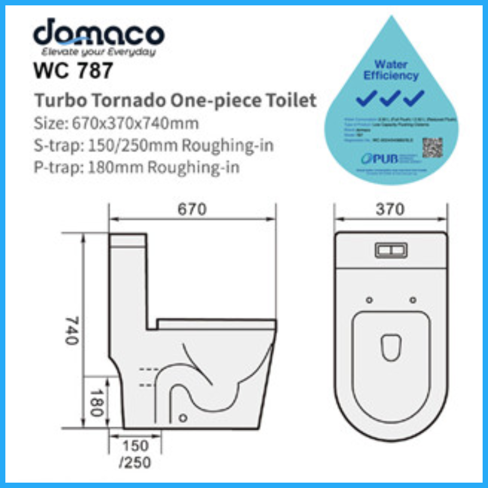 Domaco D787 Toilet Bowl Rimless Triple Turbo Tornado Improved Flushing