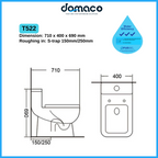 Tiara T522 Rimless Toilet Bowl Washdown Flushing 1-Piece Toilet Bowl with Soft Closing Urea Seat Cover - Domaco