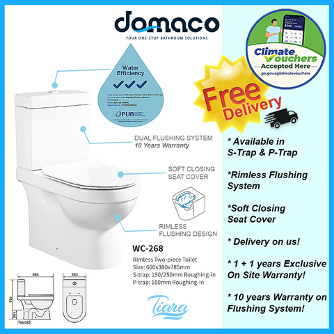 Tiara 268 2-Piece Toilet Bowl domaco.com.sg