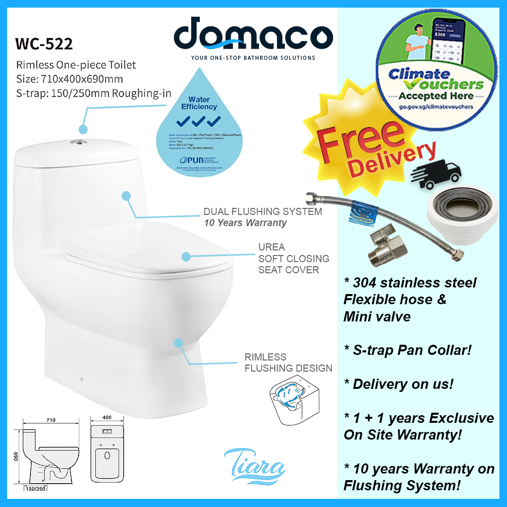Tiara 522 1-Piece Toilet Bowl domaco.com.sg