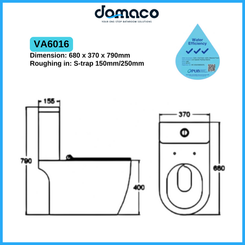 Velin VA6016 Rimless Tornado Flushing System Two Piece Toilet Bowl