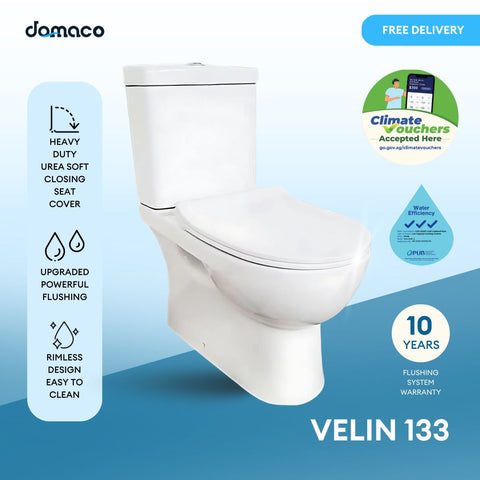 Velin 133 [New Model] Rimless Strong Flushing Toilet Bowl with Soft Closing Seat Cover