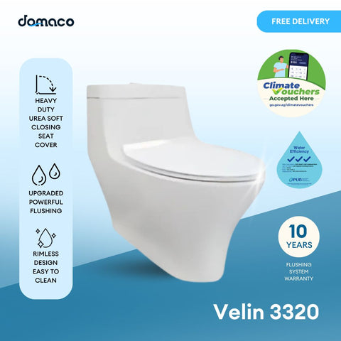 Velin 3320 [New Model] Rimless Strong Flushing Toilet Bowl with Slim Soft Closing Urea Seat Cover