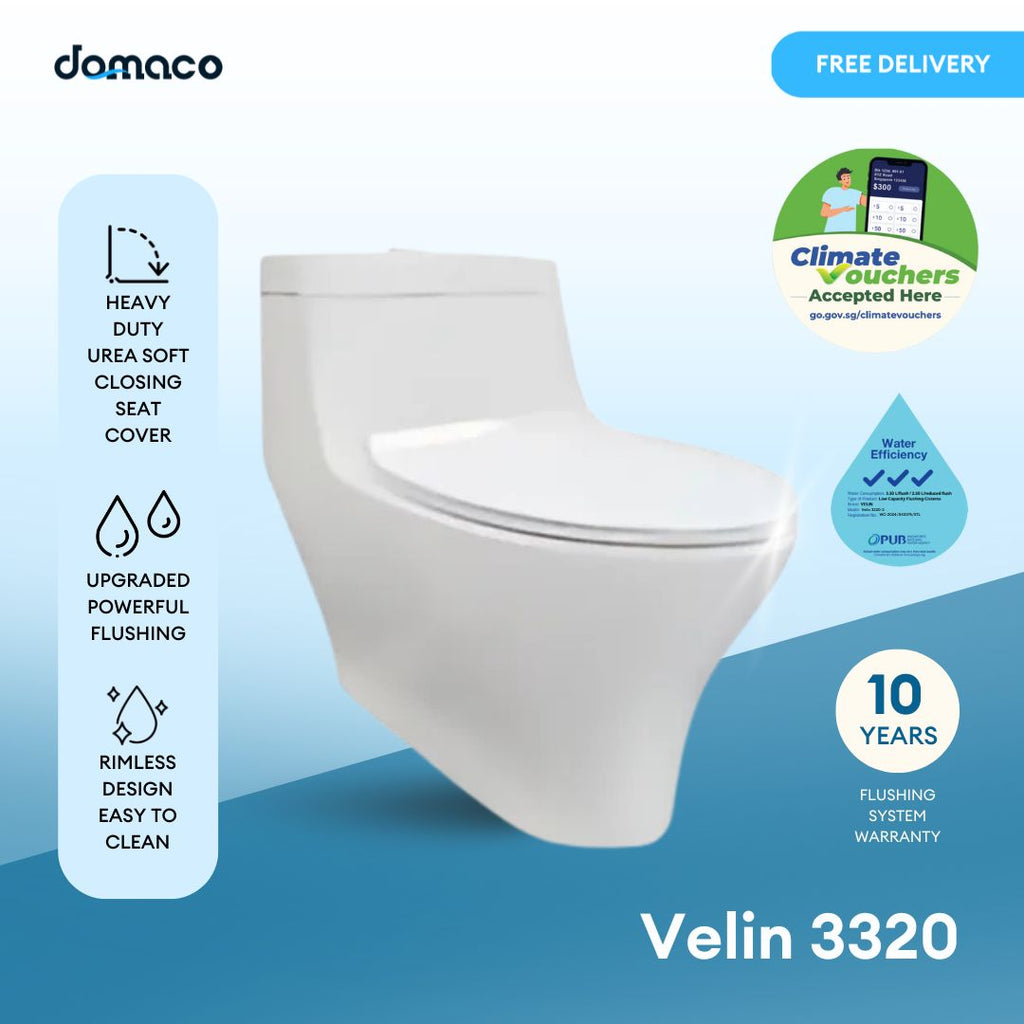 Velin 3320 [New Model] Rimless Strong Flushing Toilet Bowl with Slim Soft Closing Urea Seat Cover